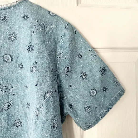 Requirements Vintage Y2K Denim Paisley Eyelet Lace Trim Bustier Button Top M - Picture 9 of 9